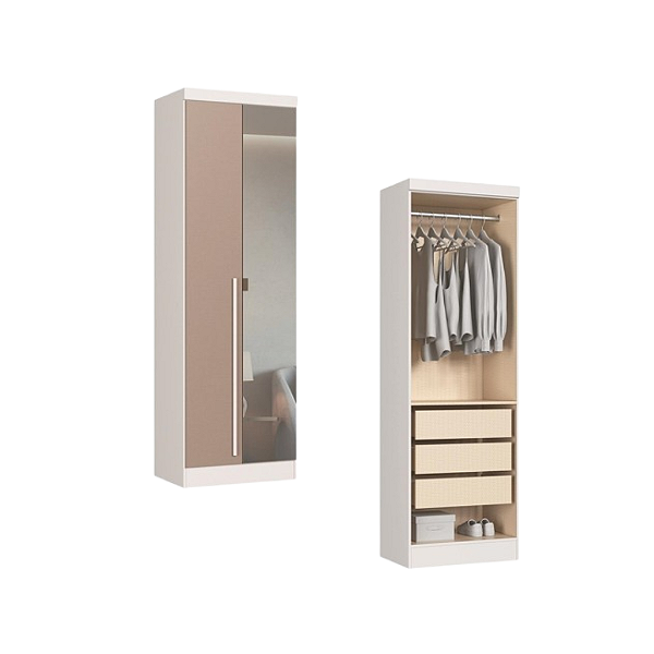 Módulo 02 Portas com Espelho Infinity - 3920A3 - Branco/Duna - Móveis Castro