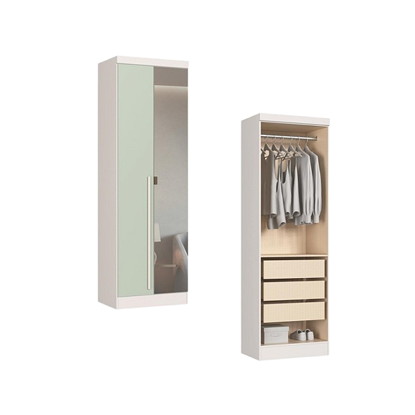 Módulo 02 Portas com Espelho Infinity - 3920A3 - Branco/Pistache - Móveis Castro