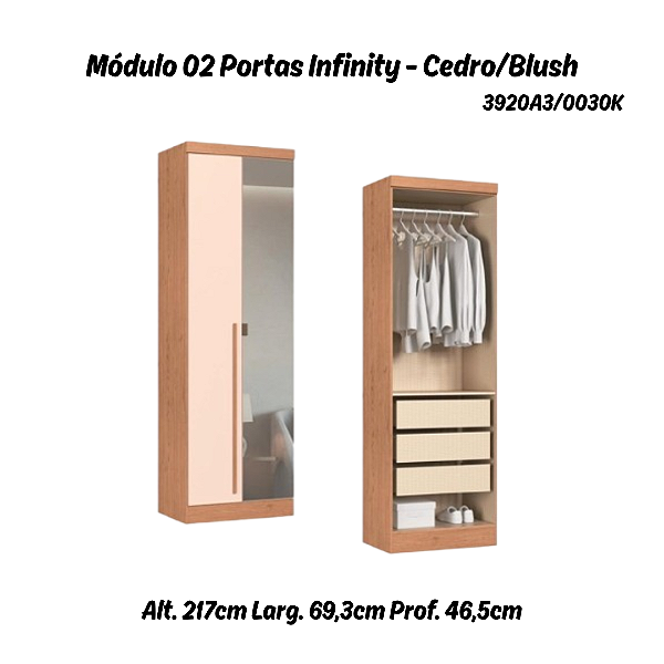 Módulo 02 Portas com Espelho Infinity - 3920A3 - Cedro/Blush - Móveis Castro