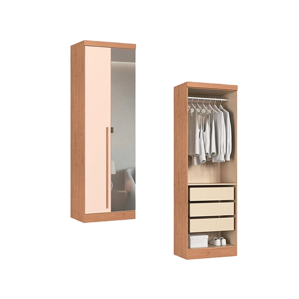 Módulo 02 Portas com Espelho Infinity - 3920A3 - Cedro/Blush - Móveis Castro