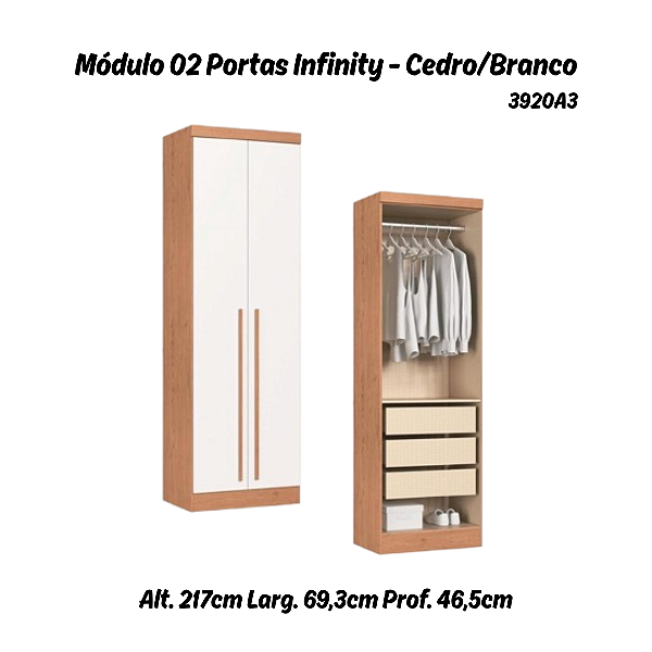 Módulo 02 Portas Infinity - 3920A3 - Cedro/Branco - Móveis Castro