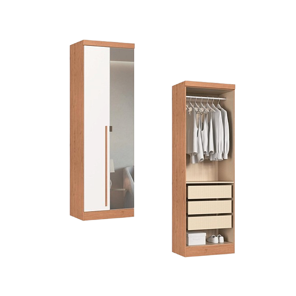 Módulo 02 Portas com Espelho Infinity - 3920A3 - Cedro/Branco - Móveis Castro