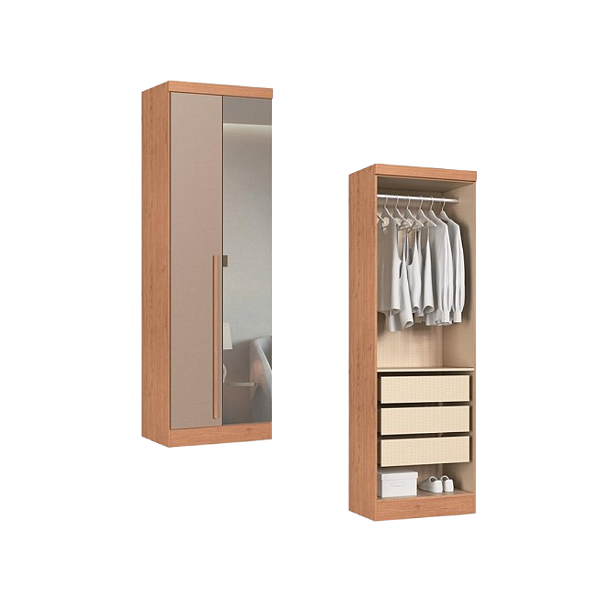 Módulo 02 Portas com Espelho Infinity - 3920A3 - Cedro/Duna - Móveis Castro