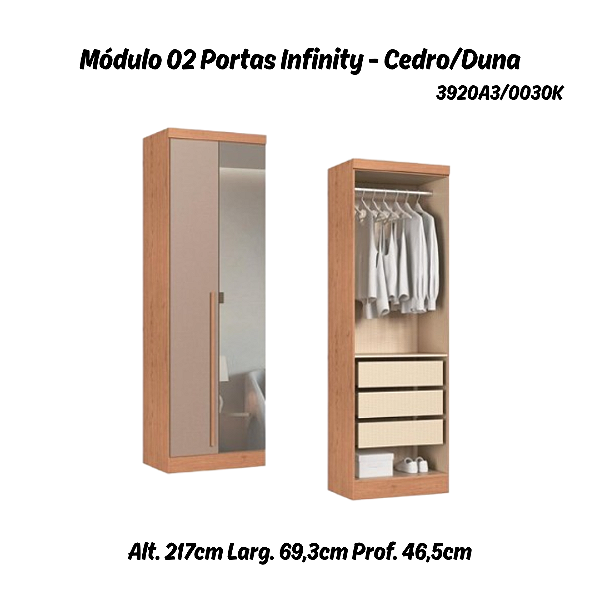 Módulo 02 Portas com Espelho Infinity - 3920A3 - Cedro/Duna - Móveis Castro
