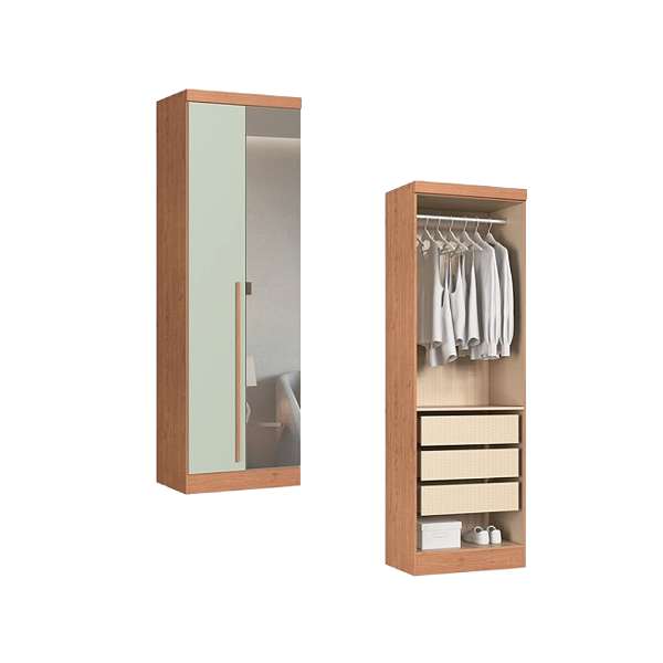 Módulo 02 Portas com Espelho Infinity - 3920A3 - Cedro/Pistache - Móveis Castro
