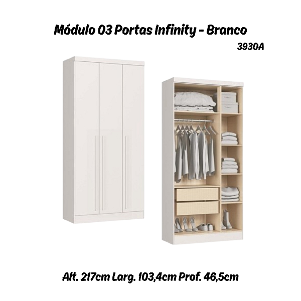 Módulo 03 Portas Infinity - 3930A - Branco - Móveis Castro