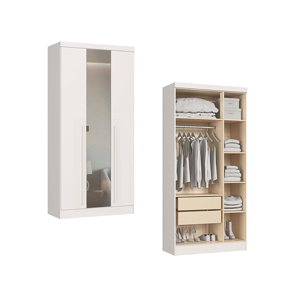 Módulo 03 Portas com Espelho Infinity - 3930A - Branco - Móveis Castro