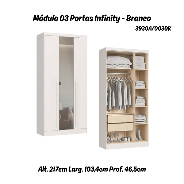 Módulo 03 Portas com Espelho Infinity - 3930A - Branco - Móveis Castro