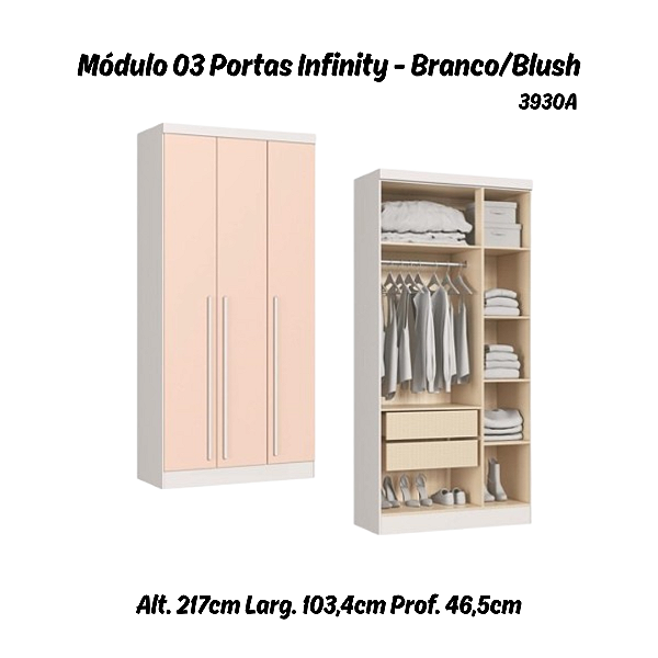 Módulo 03 Portas Infinity - 3930A - Branco/Blush - Móveis Castro