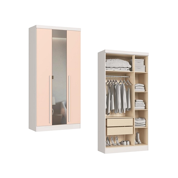 Módulo 03 Portas com Espelho Infinity - 3930A - Branco/Blush - Móveis Castro