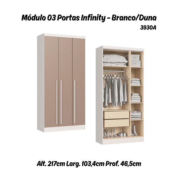 Módulo 03 Portas Infinity - 3930A - Branco/Duna - Móveis Castro