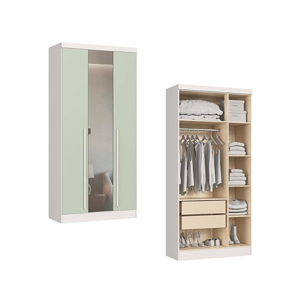 Módulo 03 Portas com Espelho Infinity - 3930A - Branco/Duna - Móveis Castro