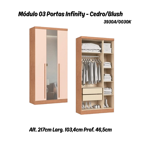 Módulo 03 Portas com Espelho Infinity - 3930A - Cedro/Blush - Móveis Castro