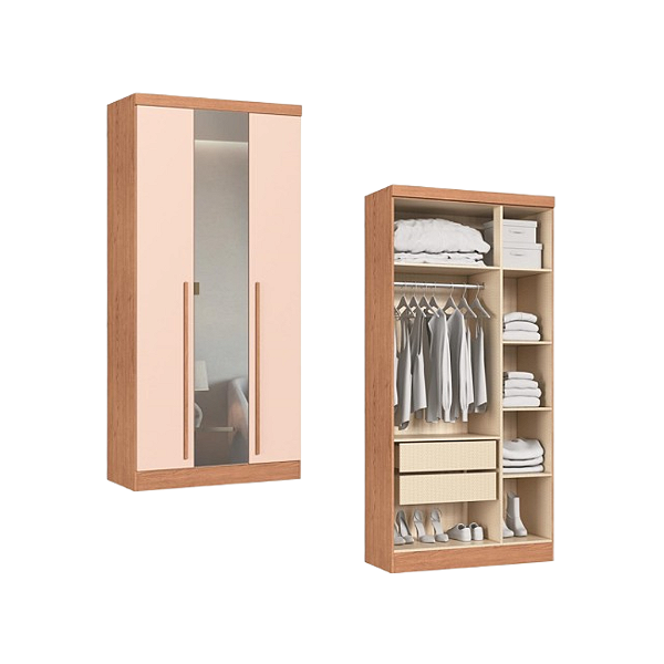 Módulo 03 Portas com Espelho Infinity - 3930A - Cedro/Blush - Móveis Castro