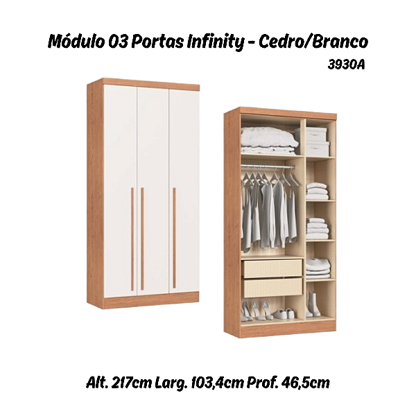 Módulo 03 Portas Infinity - 3930A - Cedro/Branco - Móveis Castro