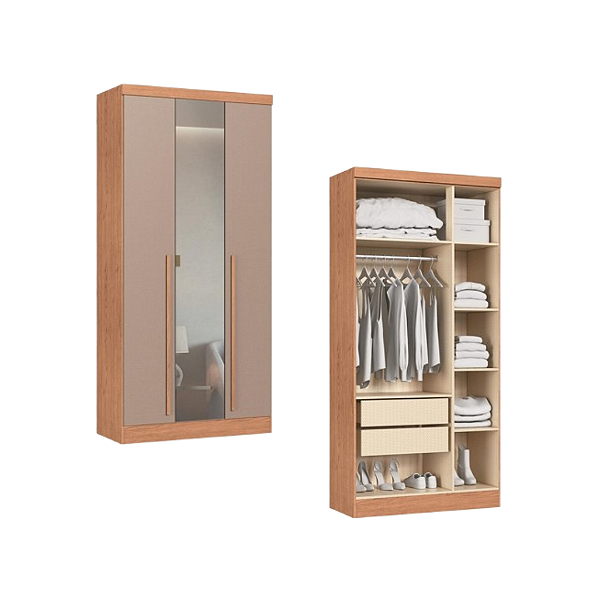 Módulo 03 Portas com Espelho Infinity - 3930A - Cedro/Duna - Móveis Castro