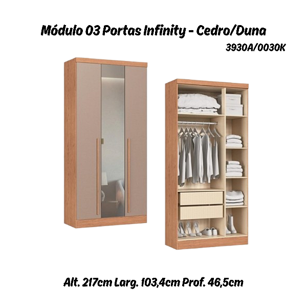 Módulo 03 Portas com Espelho Infinity - 3930A - Cedro/Duna - Móveis Castro
