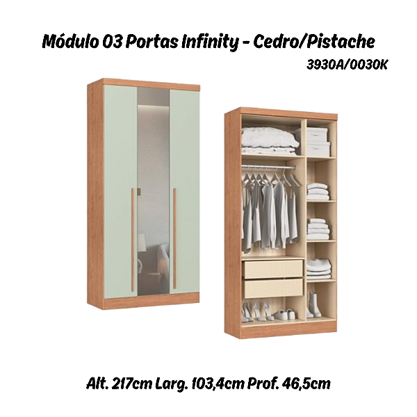 Módulo 03 Portas com Espelho Infinity - 3930A - Cedro/Pistache - Móveis Castro