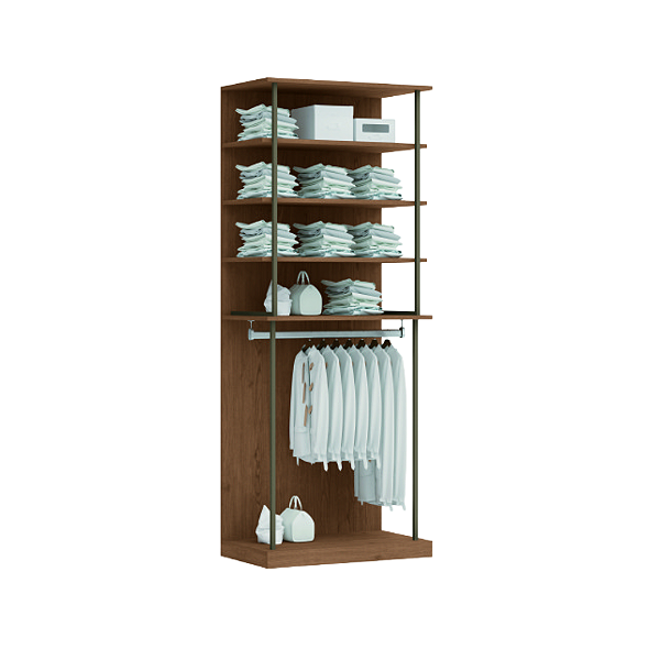 Conjunto Módulo Prateleiras e Cabideiro - 6310M - Macadamia - Linha Smart Tube - Móveis Castro