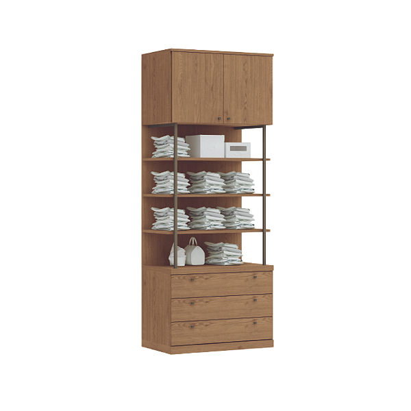 Conjunto Módulo Portas,Gavetas e Prateleiras - 6314M - Macadamia - Linha Smart Tube - Móveis Castro