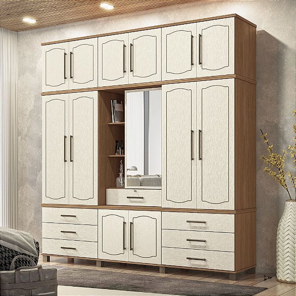 Roupeiro 13 Portas 07 Gavetas Londres Capelinha - 158844 - Jatoba/Areia - Santos Andira