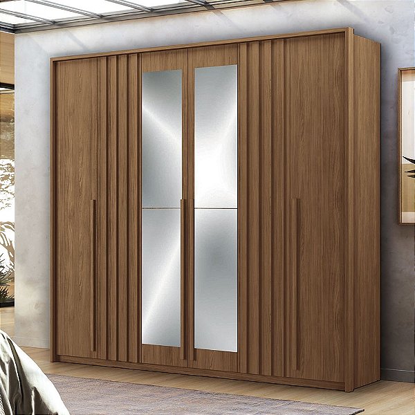 Roupeiro 06 Portas com Espelho Coimbra - 165244E - Jatoba - Santos Andira