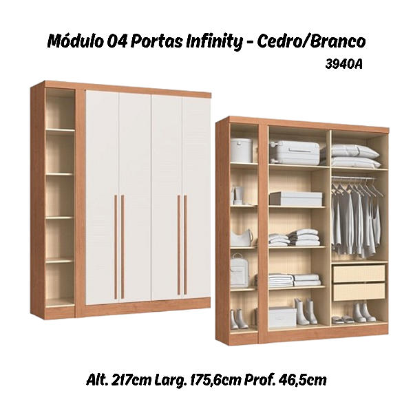 Módulo 04 Portas Infinity - 3940A - Cedro/Branco - Móveis Castro