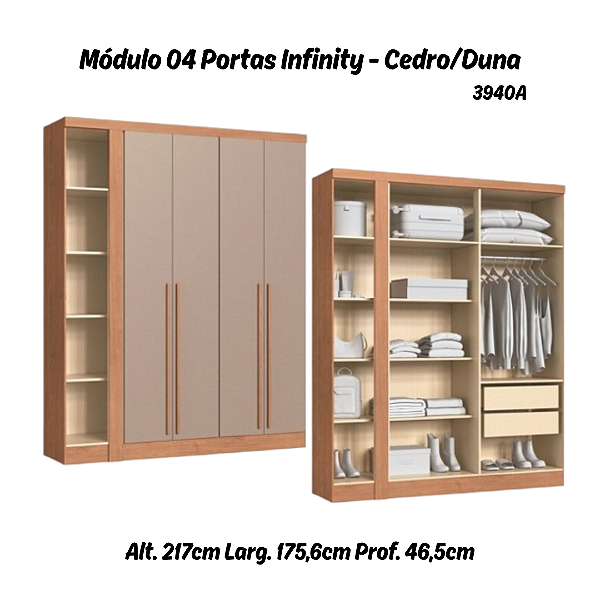 Módulo 04 Portas Infinity - 3940A - Cedro/Duna - Móveis Castro