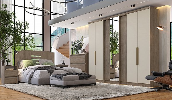 Roupeiro 07 Portas Selecto Glass com Espelho Ref. 5883 - Rustico/Off White - THB