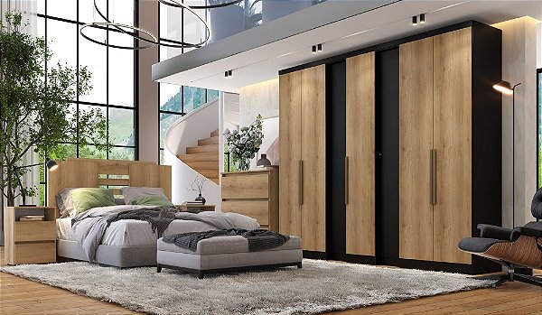 Roupeiro 07 Portas Selecto Ref. 5884 - Preto/Capuccino - THB