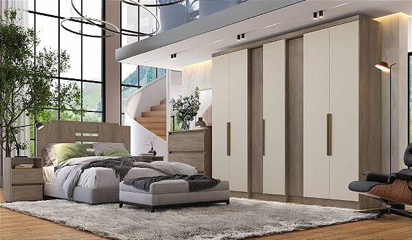 Roupeiro 07 Portas Selecto Ref. 5882 - Rustico/Off White - THB