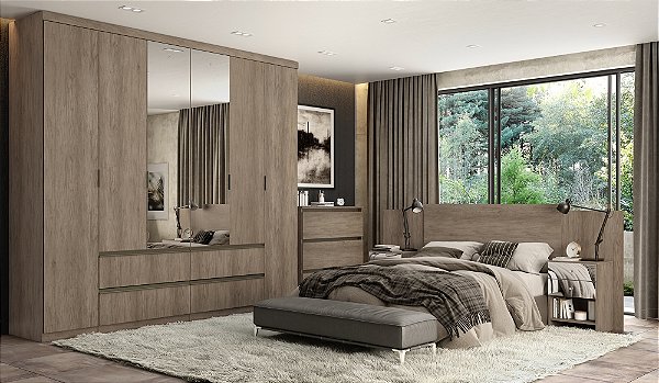 Roupeiro 06 Portas Nobre 100% MDF Glass - Ref. 5894 - Rustic - Thb