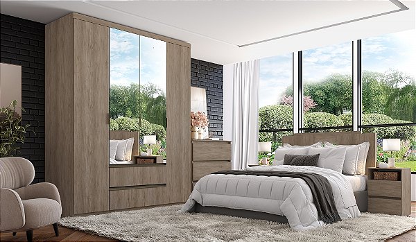 Roupeiro 04 Portas Nobre 100% MDF Glass - Ref. 5869 - Rustic - Thb