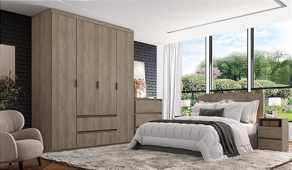 Roupeiro 04 Portas Nobre 100% MDF - Ref. 5867 - Rustic - Thb