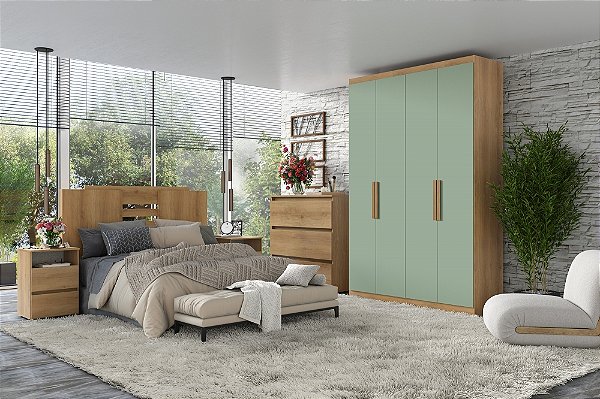 Roupeiro 04 Portas Milan - Ref. 5863 - Capuccino/Verde - Thb