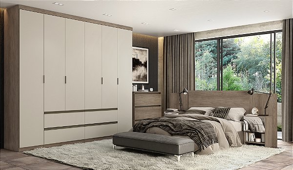 Roupeiro 06 Portas Nobre 100% MDF - Ref. 5897 - Rustic/Off White - Thb