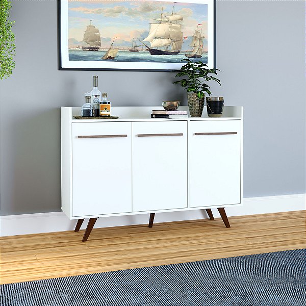Balcão Buffet 03 Portas Linha Retrô - RT 3134 - Branco - Movelbento