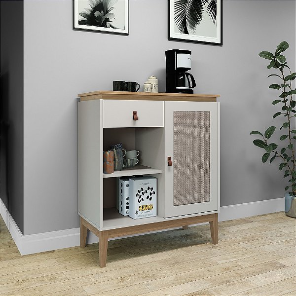 Balcão Buffet 01 Porta - MB 1001 - Mel / Off White - Movelbento
