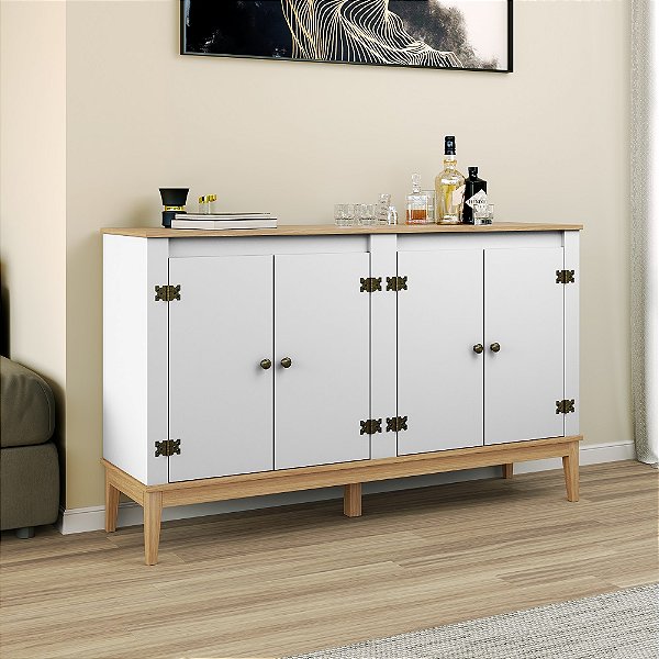 Balcão Buffet 04 Portas - MB 1014 - Mel / Branco - Movelbento