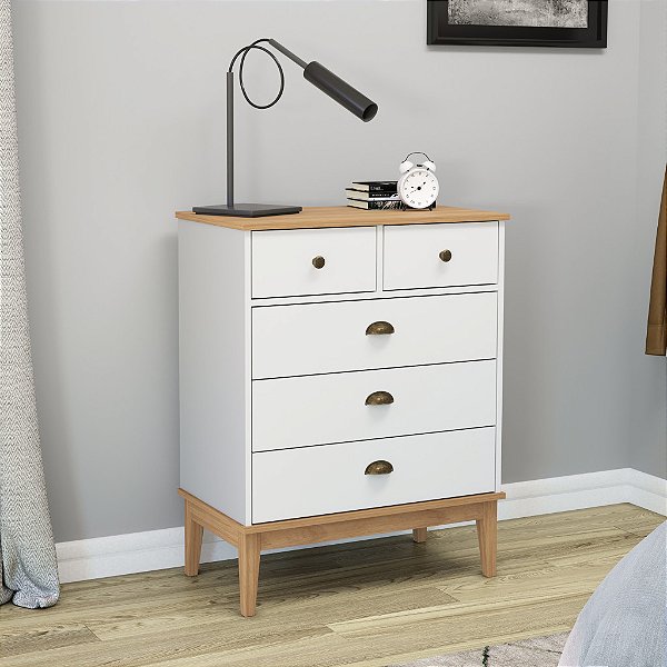 Comoda 05 Gavetas - MB 1020 - Mel/Branco - Movelbento