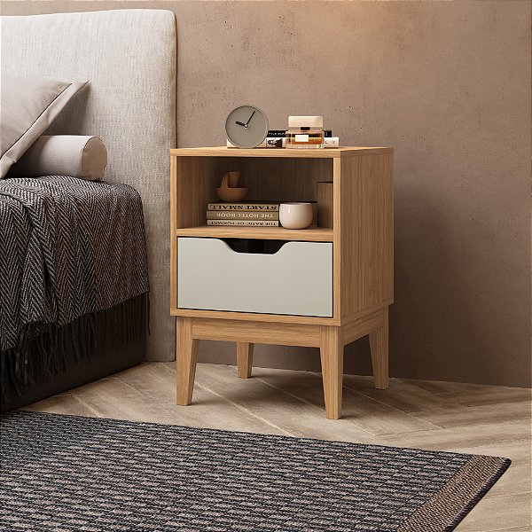 Mesa Cabeceira 01 Gaveta - MB 1095 - Mel/Off White - Movelbento