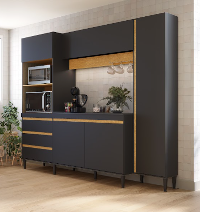 Cozinha Compacta Vita - VIT1-1553 - Onix/Carvalho - Primavera
