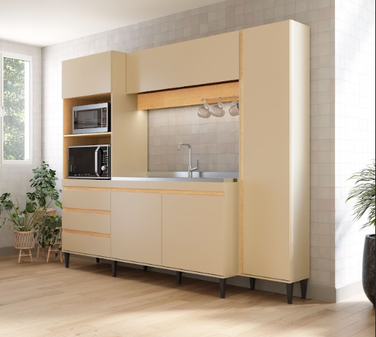 Cozinha Compacta Vita - VIT1-1553 - Onix/Carvalho - Primavera