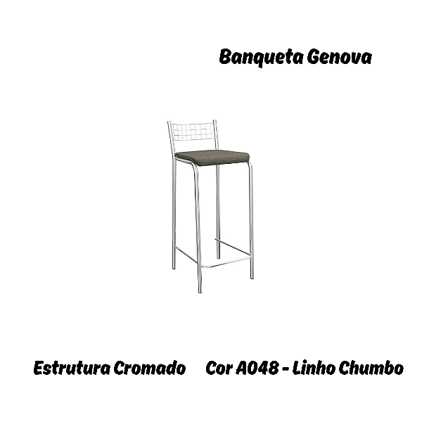 Banqueta Gênova - Ref. 1B705-CR - Estampa: A048 (Linho Chumbo) Cromado - Kappesberg Crome