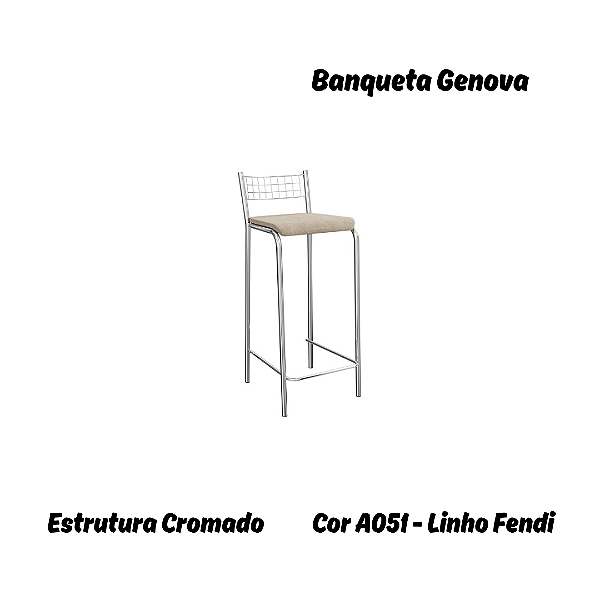 Banqueta Gênova - Ref. 1B705-CR - Estampa: A051 (Linho Fendi) Cromado - Kappesberg Crome