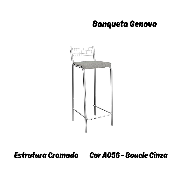 Banqueta Gênova - Ref. 1B705-CR - Estampa: A056 (Boucle Cinza) Cromado - Kappesberg Crome