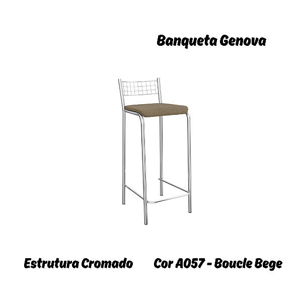Banqueta Gênova - Ref. 1B705-CR - Estampa: A057 (Boucle Bege) Cromado - Kappesberg Crome