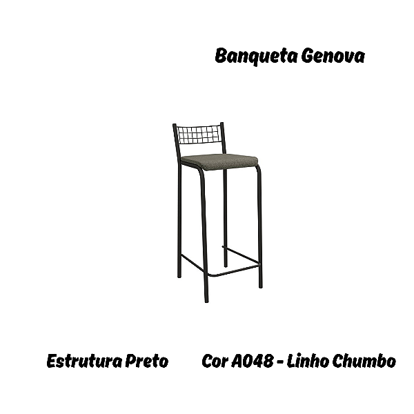 Banqueta Gênova - Ref. 1B705-PR - Estampa: A048 (Linho Chumbo) Preto - Kappesberg