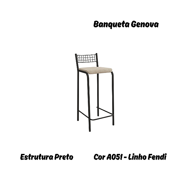 Banqueta Gênova - Ref. 1B705-PR - Estampa: A041 (Linho Fendi) Niquel - Kappesberg