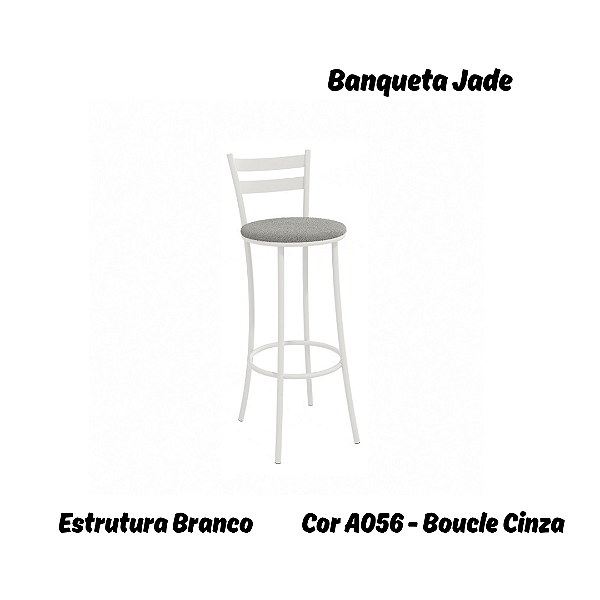 Banqueta Jade - Ref. 1B699-BR - Estampa: A056 (Bouclé Cinza) Branco- Kappesberg Crome